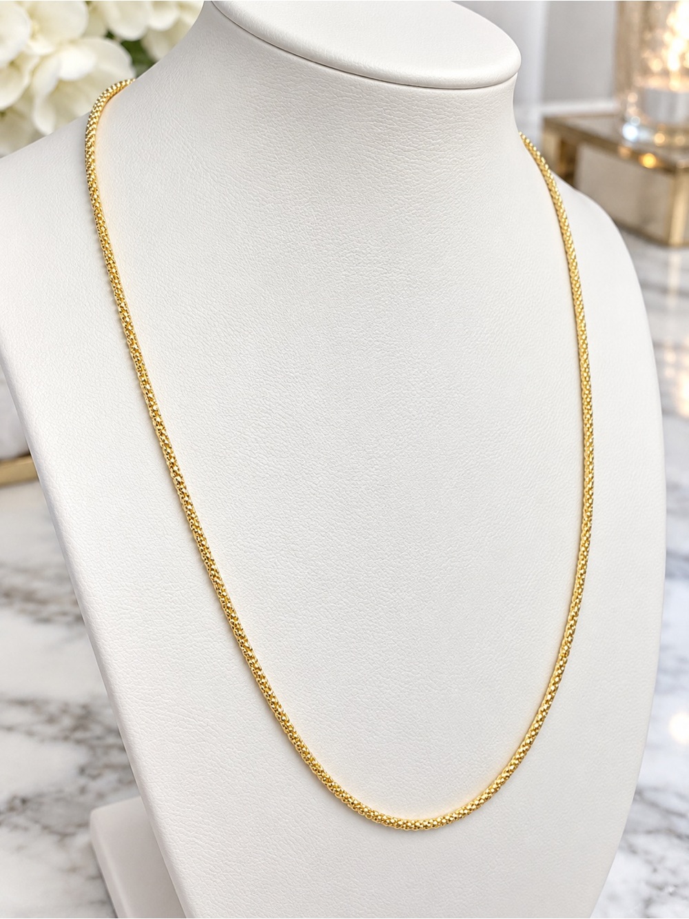 925 Sterling Silver Gold Tone Wheat Spiga Chain 20” Italy NEW